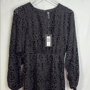 🍭 nwt YAS Black burnout Cocktail Dress with Bishop Sleeves and Crew Neck: